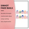 SINHOT Round Press on Nails Short - Blue Flower Fake
