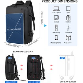 G GO . HO Travel Laptop Backpack for Men Women,26-42L Expandable Backpack Fit 17.3inch Laptop,Flight Approved Carry on Backpack With Usb Charging Port,Lightweight Business Backpack,Black
