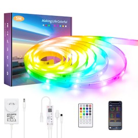 ALITOVE 5M RGB CCT LED Strip Light Outdoor LED Rope Light Waterproof Dream Color Tunable White LED Light Strip 2700K-6500K with Bluetooth APP Remote Control for Home Outdoor Christmas Holiday Drcor