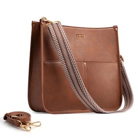 Vulkitty Shoulder Bag Women's PU Leather Medium Shoulder Bag with 2 Straps Crossbody Hobo Bag, brown