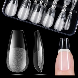 Gelike ec Medium Coffin Nail Tips: Soft Gel Tips Coffin Shaped Full Cover Gel X Nails Pre Etched for Extensions - PMMA Resin Clear False Nails Strong Press on Nails 120PCS 12 Sizes, MEDIUM COFFIN