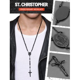 FaithHeart Saint Christopher Rosary Necklace for Men Mens Stainless Steel St Christopher Necklaces