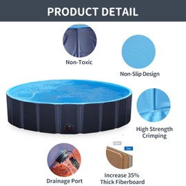 Petzooka Foldable Dog Pet Bath Pool,Hard Plastic Collapsible Pet Bath Tub & Wading Pool or Dogs and Cats for Indoor/Outdoor Use,Blue 63 x 12Inches