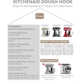HOMGEN Dough Hook for Kitchenaid Mixer Fit 4.5-5 Qt Kitchenaid Accessories Hook Stainless Steel Spiral Dough Hook Attachment Accessory for Kitchen Aid Stand Mixer KSM150 K45DH 5KSM175 etc