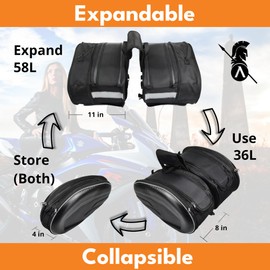 Spartan.ist Original Motorcycle Saddlebags, 36L-58L Expandable Capacity, Motorcycle Panniers Universal, Waterproof, Detachable, Collapsible for Sport Dirt Bike Side Bags and Luggage