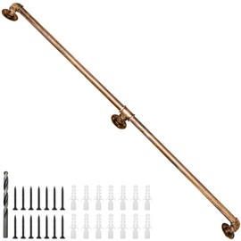 Rebala Wall Handrail 7FT,Industrial Staircase Railing 1.25 Inch Tube Diameter,Galvanized Pipe Handrail,Handrails for Indoor Stairs with Wall Mount Support for Indoor, Outdoor,Antique Brass