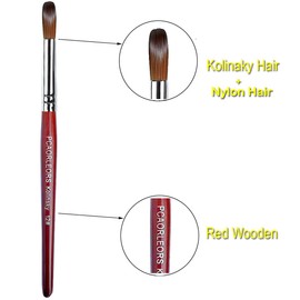 PCAORLEORS kolinsky Acrylic Nails Brush with Pure Mink Nylon Hair and Red Wooden Handle, Round Gel for Applying Acrylic, Size #8, 10, 12 (#12)