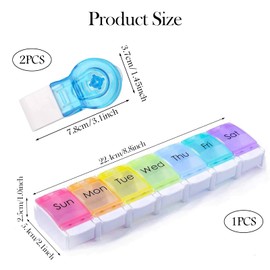 Pill Boxes 7 Day 1 Times A Day and 2 Pcs Portable Pill Taker, Portable Weekly Pill Box, Medication Organizer with Push Button Pop Open Lids Design for Medication Vitamins Cod Liver Oil