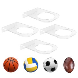 BiJun Basketball Holder Wall Mount Acrylic Football Display Rack Invisible Clear Ball Holder Shelf, for Soccer, Basketball, Volleyball, Rugby, Football (4 Pack Upgradation)