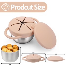 BUSOHA 2 Pack Stainless Steel Toddler Snack Cups - 9 OZ Spill-Proof Baby Snack Containers with Silicone Catcher and Lid Travel Snack Containers for Kids Dishwasher Safe Food Grade Silicone