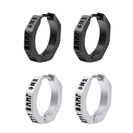 Aroncent Norse Viking Earrings Men: 2 Pairs Viking Stainless Steel Hypoallergenic Geometric Huggie Hoop Earrings Amulet Punk Jewelry Gift for Men Women