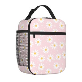 Pink Daisy Flower Insulated Lunch Bag Kids,Kids Lunch Box for Girls Boys,Bento Lunch Box Cooler Bag with Front Pocket for Women Men,Cute Lunch Tote Bag Lunchbox for Work/Office/School/Picnic
