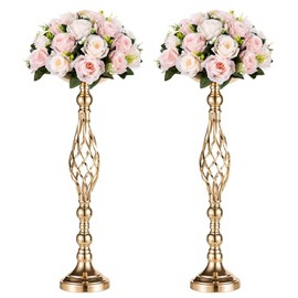 Nuptio - Versátil juego de soporte de metal para arreglos florales y velas de pilar para bodas, fiestas, cenas, centros de mesa, eventos, restaurantes y hoteles, decoración (2 x L, dorado)