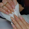 White French Tip Press On Nails Medium Almond Shape Flower