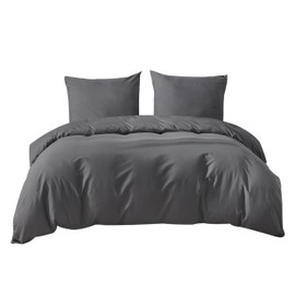 Bedsure Bed Linen 155 x 220 cm, 3-Piece Anthracite Bed Linen, 1 Duvet Cover 155 x 220 cm and 2 Pillowcases 80 x 80 cm, Oeko-Tex Bed Linen Sets, Polyester Microfibre with Zip