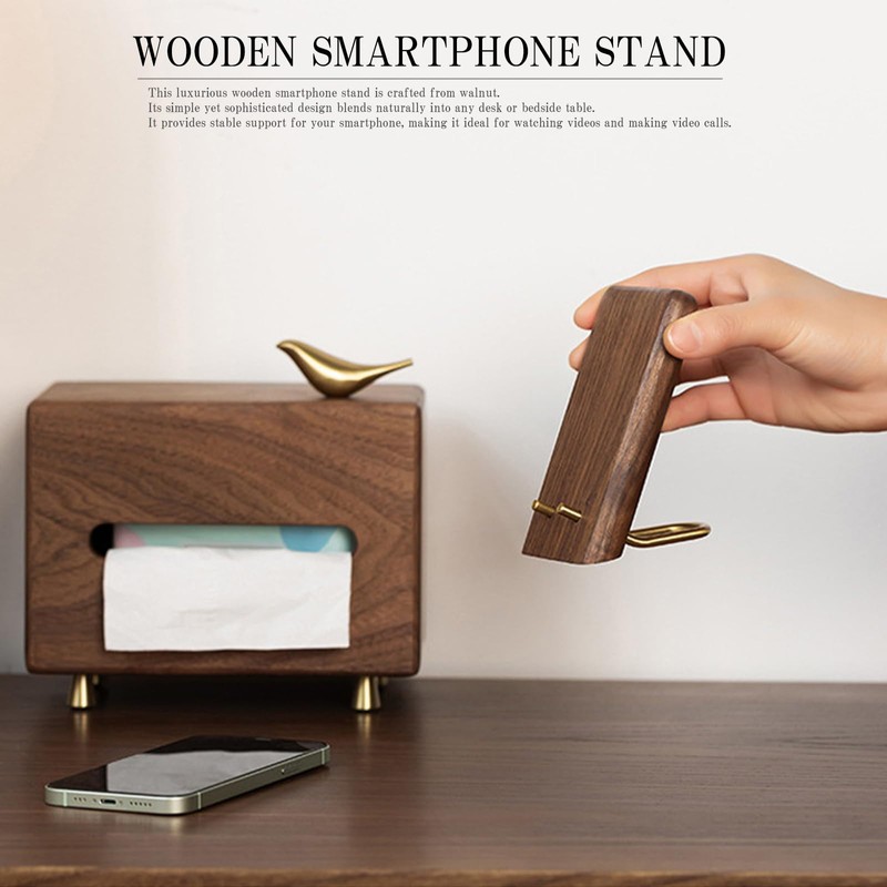 Silver & Style Wooden Smartphone Stand, Tabletop, Walnut, Interior, Stylish,
