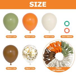 72pcs Sage Green Brown Balloons Set, Latex Balloons with 12inch Orange Sand White Metallic Gold Confetti Balloons for Fall Baby Shower Woodland Safari Birthday Thanksgiving Party Decoration Supplies