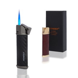 STAOSAN Butane Torch Lighter Leather Body 2 Pack Single Jet Flame Windproof Gift Box (red+Black)