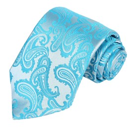 KissTies Mens Paisley Tie Pale Glacier Ice Blue Necktie in Gift Box