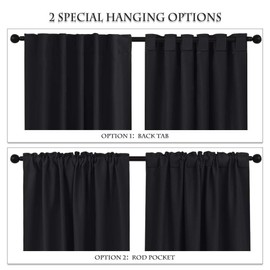 PONY DANCE Blackout Window Curtains - Insulating Against Drafts Drapes Noise Reducing Thermal Insulated Back Tab/Rod Pocket Draperies, 52 x 45-inch Long, Black, Double Panels