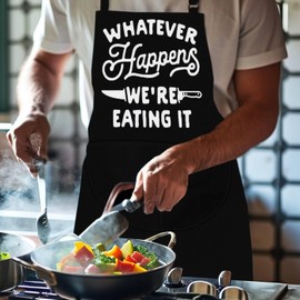 LINEN CLOSET® Bbq Apron for Men Funny Aprons Grilling Novelty Barbecue Aprons Kitchen Cooking Gift Apron with 2 Front Pockets-Whatever Happens Apron