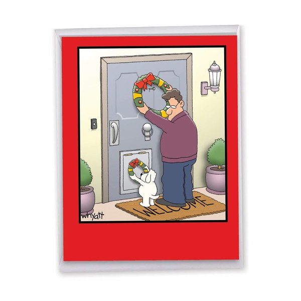 J1657XSG Jumbo Funny Christmas Card: Dog Wreath With Envelope (Extra