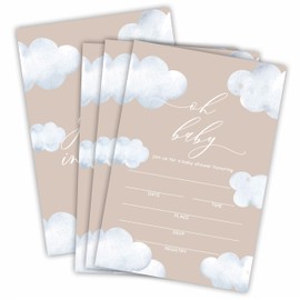 Nuckxy Oh Baby! Baby Shower Invitation Cards With Envelopes, Watercolor Clouds Invites For Baby Shower, Gender Reveal, Baby Announcement, Party Favor & Accessories(25Pcs) - B06