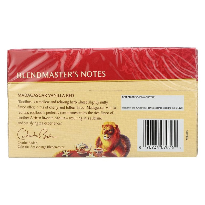 Celestial Seasonings Rooibos Tea, Madagascar Vanilla 20 ea (Pack of