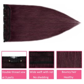 Hairro 100% Real Hair Extensions Clip in Remy Human Hair 18" 50g One-piece 5 Clips Long Straight Hair Extensions for Women Gift Wide Weft Soft Silky #99J Wine Red