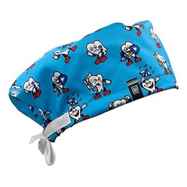 WEARK Surgical Hat Sanitary Women Men Nurse Dentist Medical Pediatrician Long Hair with Buttons and Front Sweatband - Teeth)