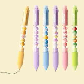 6 Pack Retractable Gel Ink Pens, Cute Ballpoint Pens, 0.5mm Fine Point Black Ink Ballpoint Pens, Cartoon Writing Pen, Daily Writing(Fruit)