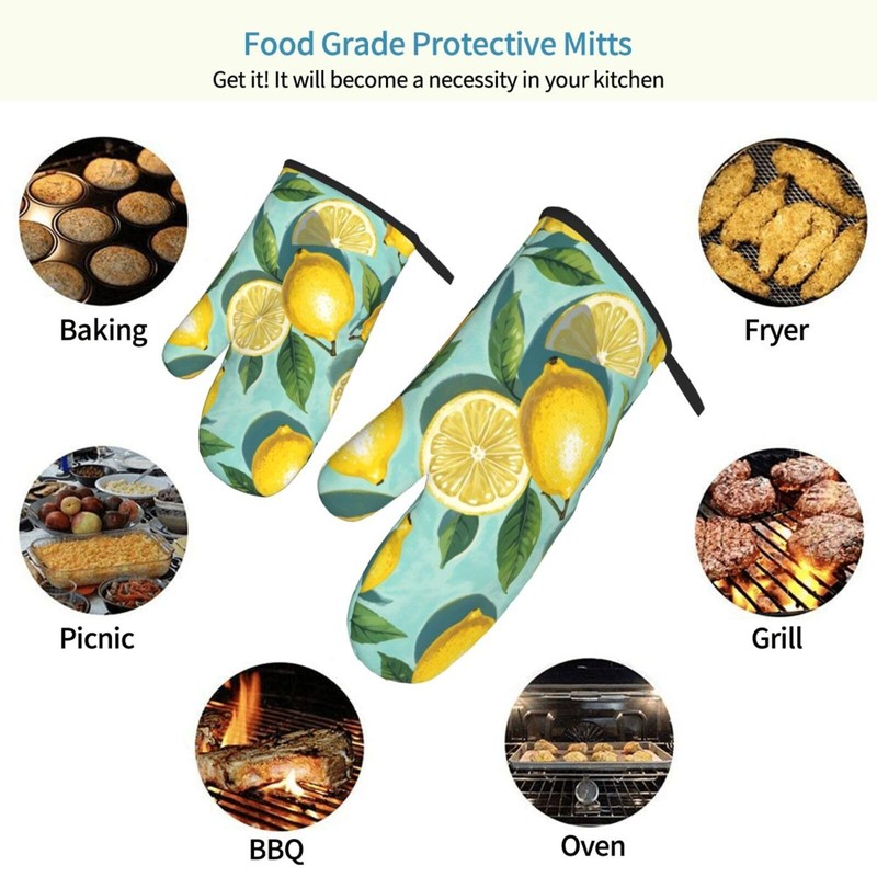 Lemon Oven Mitt 2-Pack Set, Heat Resistant，7"x13"