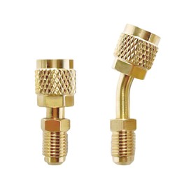 Car R410A Straight & Angled Adapter, Mini Split Adapter with 5/16" Female to 1/4" Male Flare, Charging Vacuum Port Adapters for Car HVAC, Refrigeration Service, Air Conditioners (2PCS)