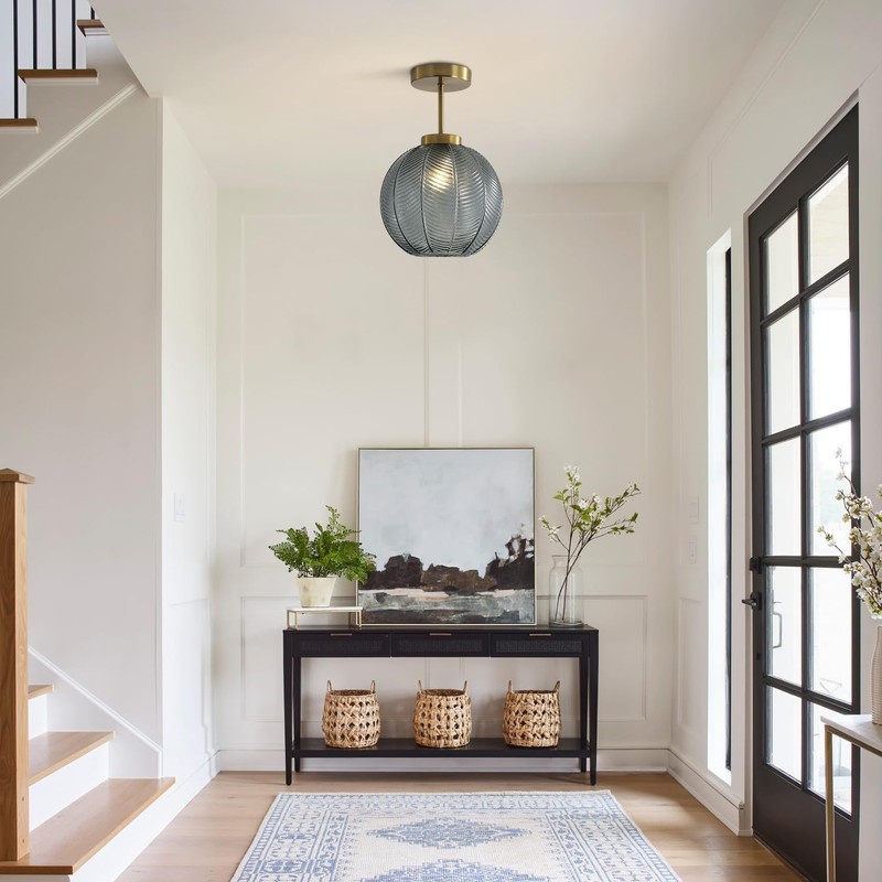 KCO Lighting 1-Light Blue Glass Ceiling Light Small Globe Flush