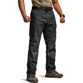 CQR Men's Flex Ripstop Tactical Pants, Water Resistant Stretch Cargo Pants, Lightweight EDC Hiking Work Pants, Marauder Black, 32W x 32L