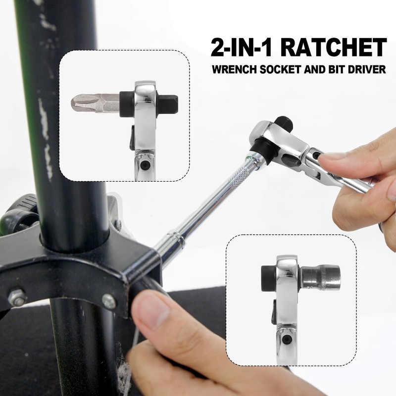 NQEUEPN 1/4" Drive Flex Head Ratchet, 2 in 1 Flex