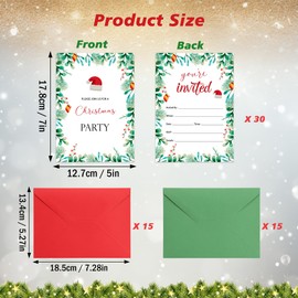 Lucleag 30 Pack Christmas Party Invitations Cards with Envelopes, Christmas Holly Dinner Party Invite Cards Paper Invitation Card for Christmas Wedding Birthday Baby Shower Party Supplies