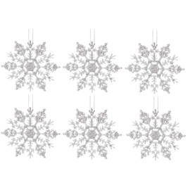 Toyland® Pack Of 6 Silver Glittery Hanging Snowflakes Christmas Decorations