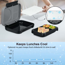MAISON HUIS Chill Bento Lunch Box for Kids Adult with Ice Pack 3 Compartments Leakproof Lunch Containers Keep Food Cold for Girl Boy School
