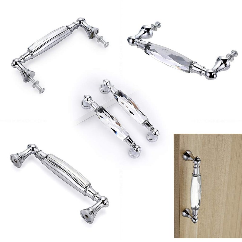 JuxYes Pack of 2 Crystal Cabinet Handles Pulls, Chrome Silver