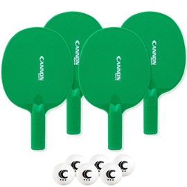 Cannon Sports Unbreakable Table Tennis Paddle Set - 4 Rackets with 6 Pack of 3-Star Table Tennis Balls – Portable Set for 4 Players (4 Green Paddles + 6 White Balls)
