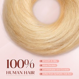 S-noilite Messy Bun Hair Piece Human Hair, Straight Platinum Blonde Human Hair Bun Hairpieces for Women Girls Smoothed Updo Donut Chignon Ponytail Extensions (1 Count)