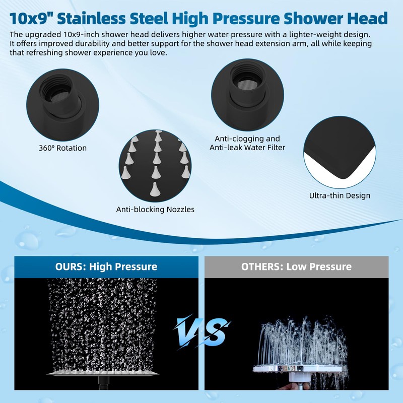 Hibbent All Metal Shower Head, 10'' High Pressure Rain Shower