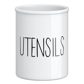 Barnyard Designs Ceramic Farmhouse Kitchen Utensil Holder for Countertop, Decorative Kitchen Utensil Crock for Counter, Spatula Holder, 7" (White)