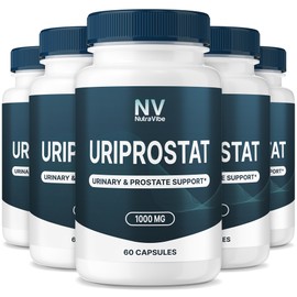 NutraVibe (5 Pack) Uriprostat – Daily Prostate Support Formula with Natural Ingredients for Comfort, Flow and Balance as You Age, Just Take 2 Easy-to-Swallow Pills Daily (300 Capsules)