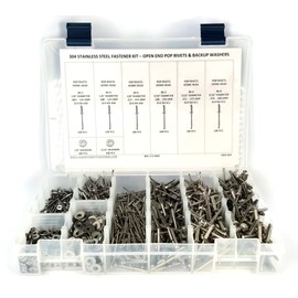 Stainless Steel Pop Rivet Assortment Kit with Backing Washers - 1201 Pieces