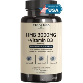 HMB 3000mg and Vitamin D3 Supplement Capsules per Serving *USA Made & Tested* Promotes Muscle Growth & Recovery - HMB Supplement and Vitamin D3 (1600 IU) - 120 Capsules 30 Servings
