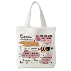 Nhemeylp Christian Tote Bag, Double-sided Printing Reusable Canvas Tote Bags with Bible Verse, Christian Gifts for Women Her, Mom, Wife, Girlfriend, Sisters, Best Friends, 40 x 35 cm