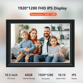 64 GB Frameo 10.5 Inch Digital Photo Frame WiFi Smart 1920 x 1280 FHD IPS LCD Touch Screen, Auto Rotate, Support SD Card on USB Drive, 2.4/5 GHz, Share Moments Instantly via Frameo App
