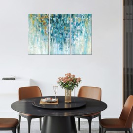 Novup Abstract Teal Wall Art Lake Blue Canvas Print Modern Abstract Home Artwork Ready to Hang,3 Piece Picture Canvas Wall Art for Living Room Bedroom Wall Painting Decoration